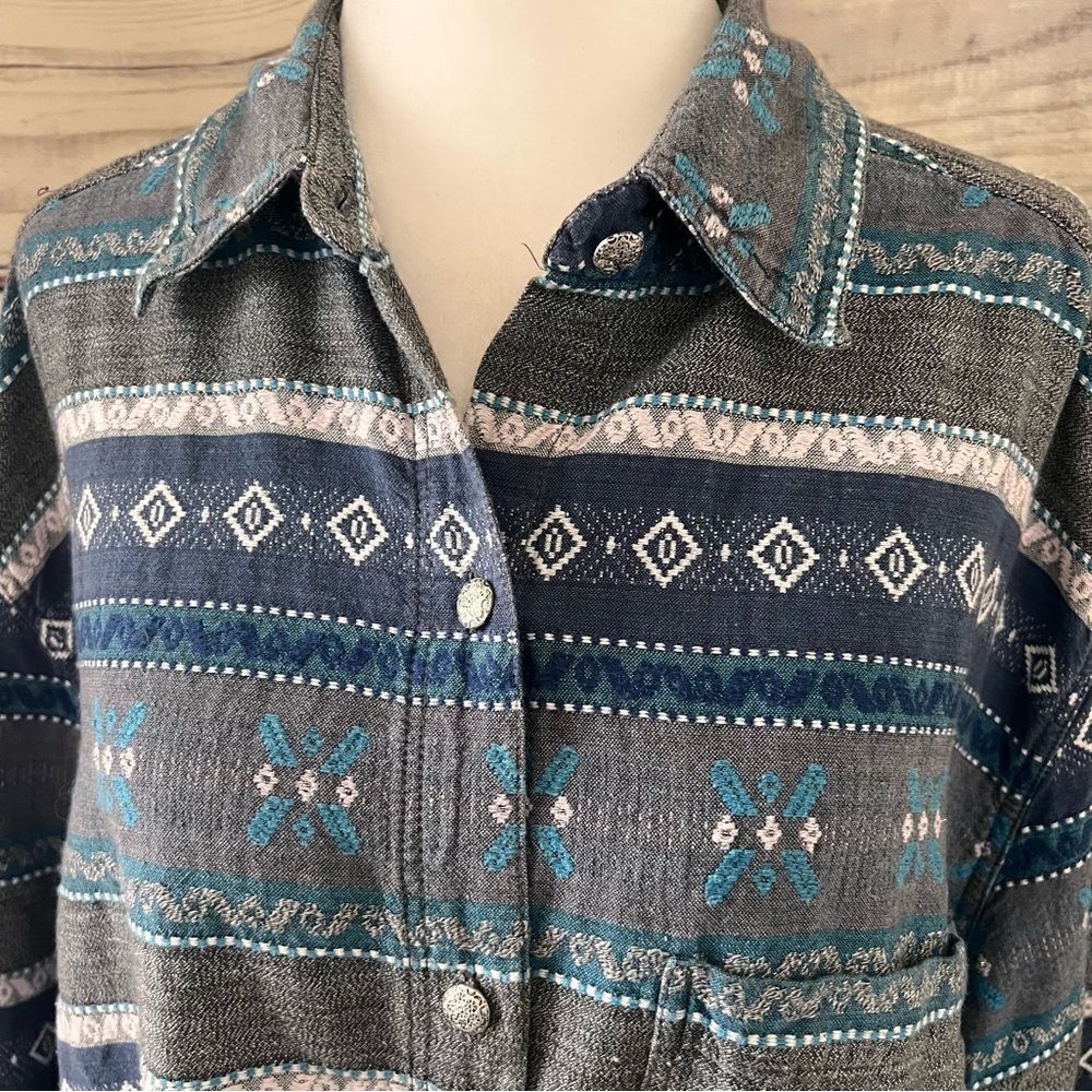 Vintage Embroidered Patterned Button Down Cotton … - image 2